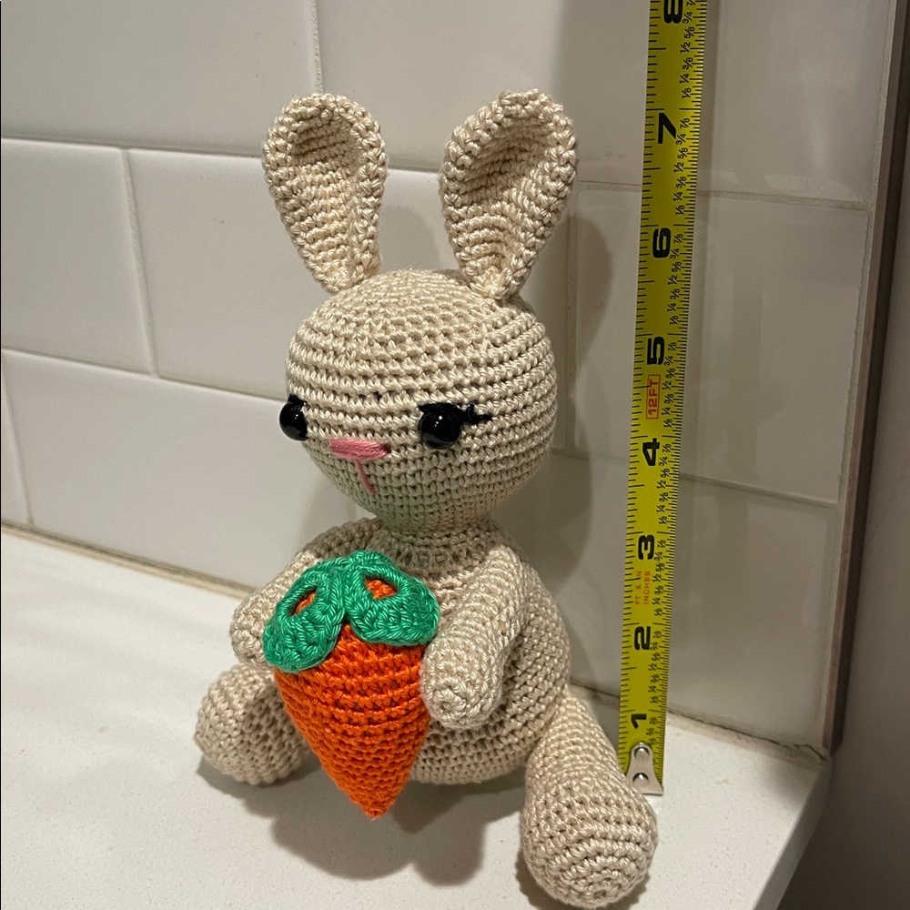 Handcrafted Spring Easter Bunny Rabbit Holiday Decor Amigurui Crochet Carrot - Picture 9 of 10